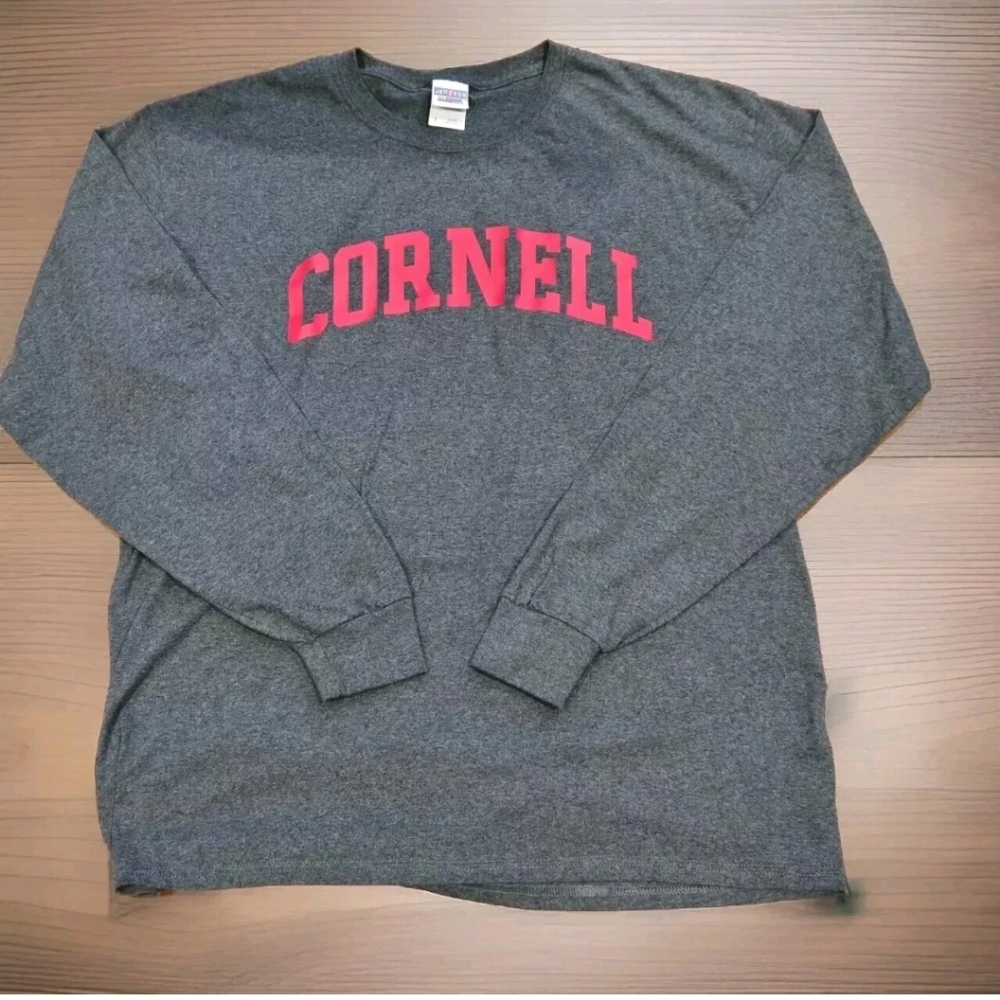 Jerzees Cornell University Unisex Sz Large Spell Out Long Sleeve Shirt Gray EUC